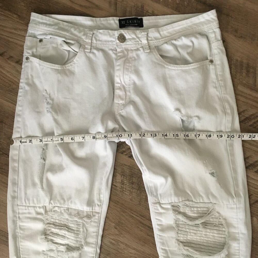 Uh Denim White Distressed Pintuck Stretch Skinny Jeans Size 32 - Picture 13 of 16